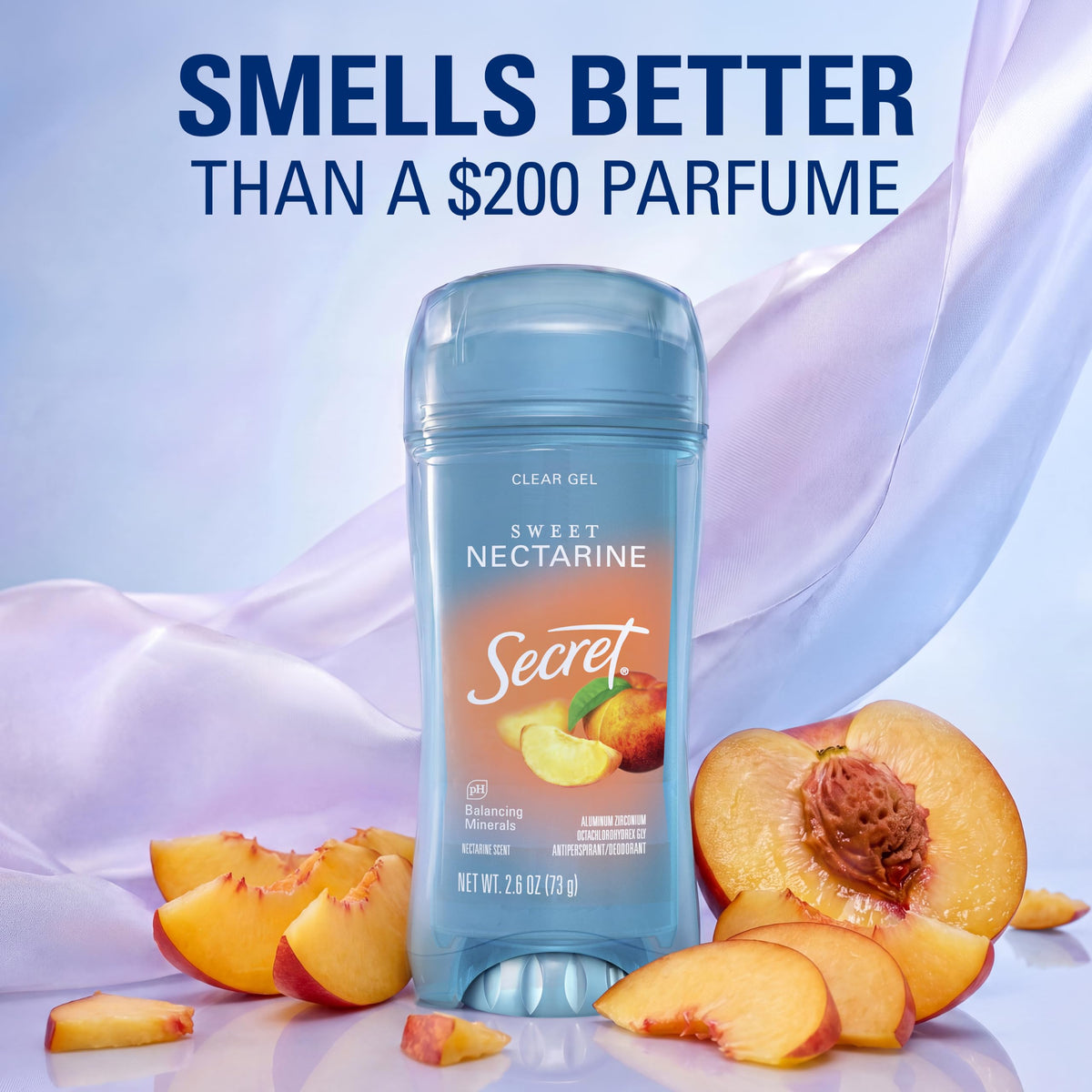 Secret nectarine scent visual with fruit suggesting light, refreshing aroma
