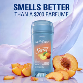 Secret nectarine scent visual with fruit suggesting light, refreshing aroma
