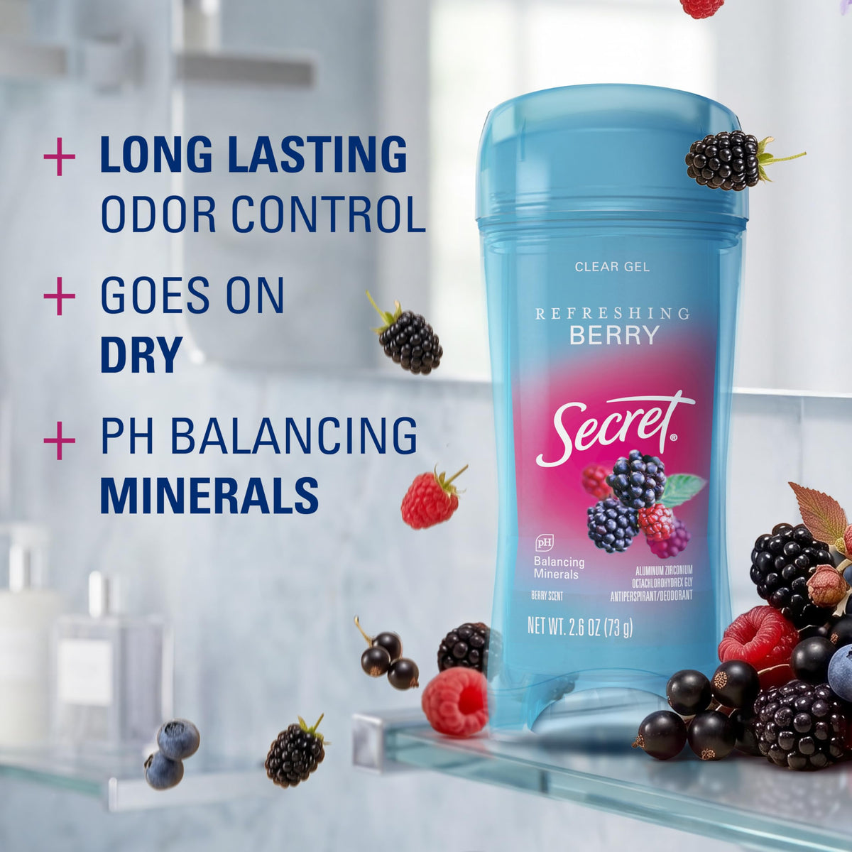 Secret clear gel stick open top revealing smooth gel for easy application