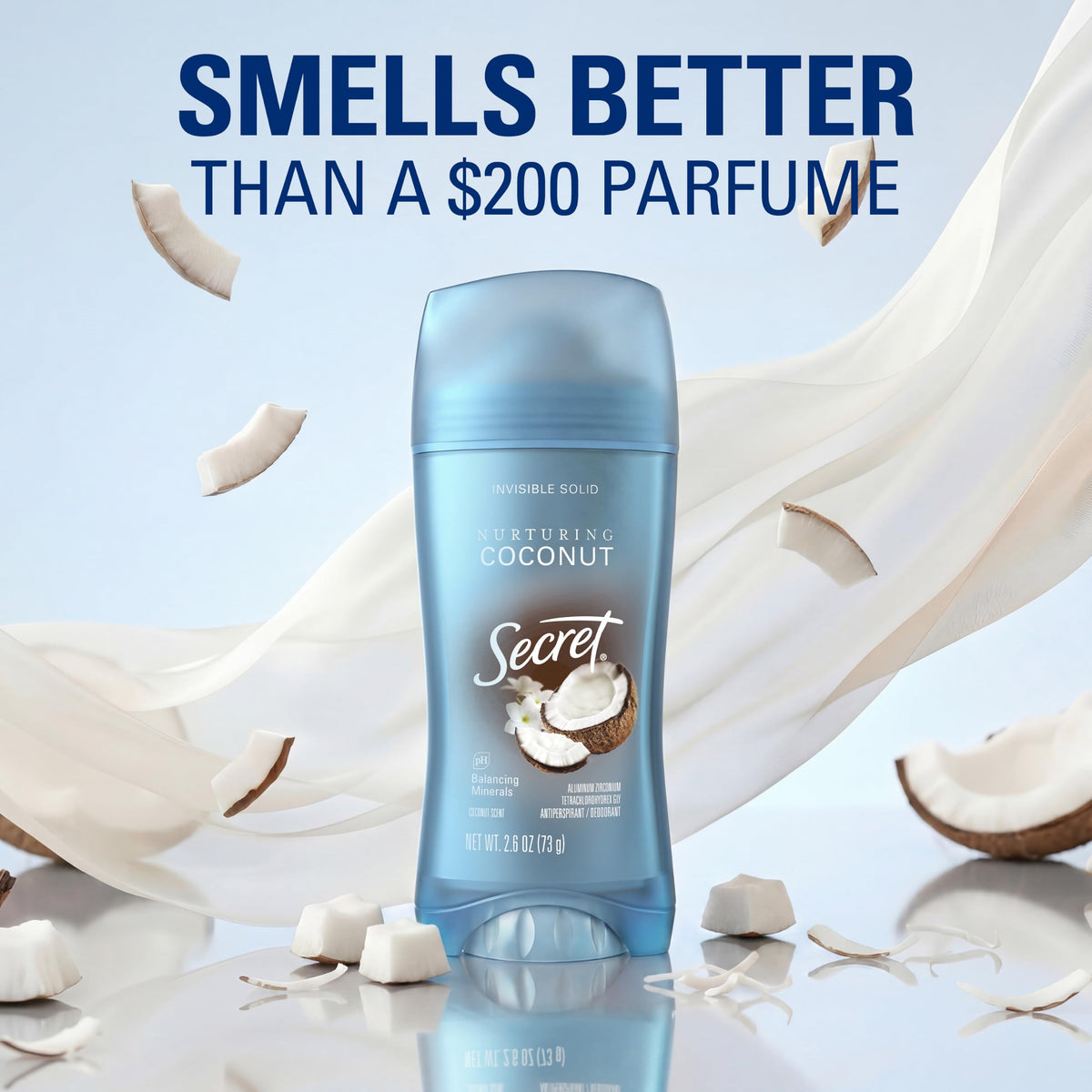 Secret Fresh in lifestyle scene with coconut accent showing uplifting scent benefit