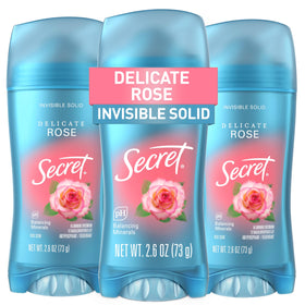 Secret front packaging showing product and rose scent benefit