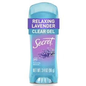 Secret clear gel front packaging showing brand and lavender scent benefit
