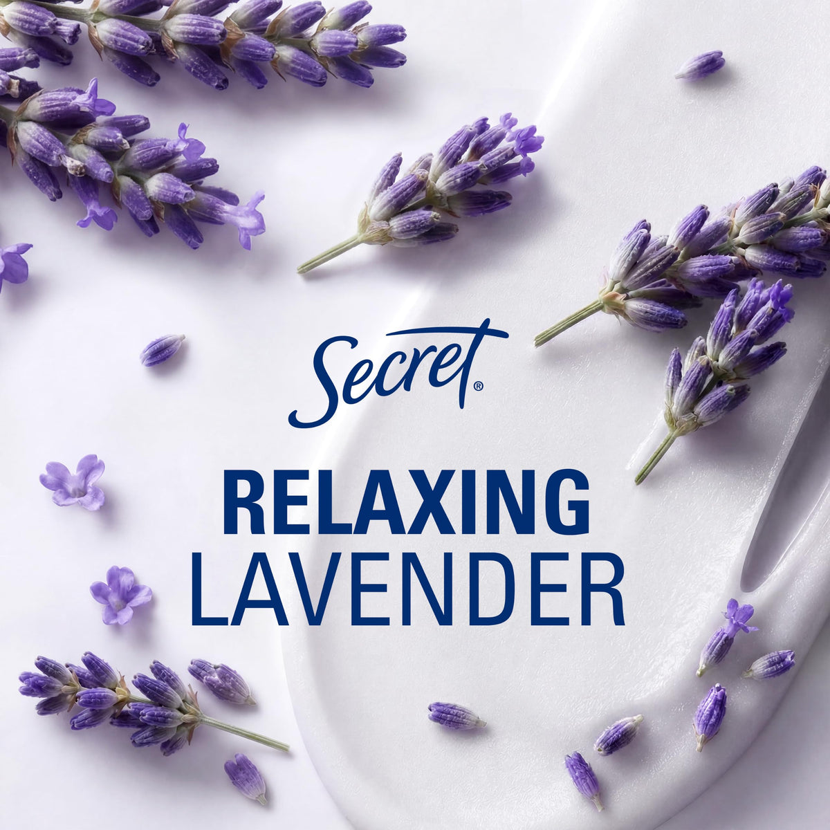 Lifestyle scene with Secret Fresh and lavender flowers for calming scent