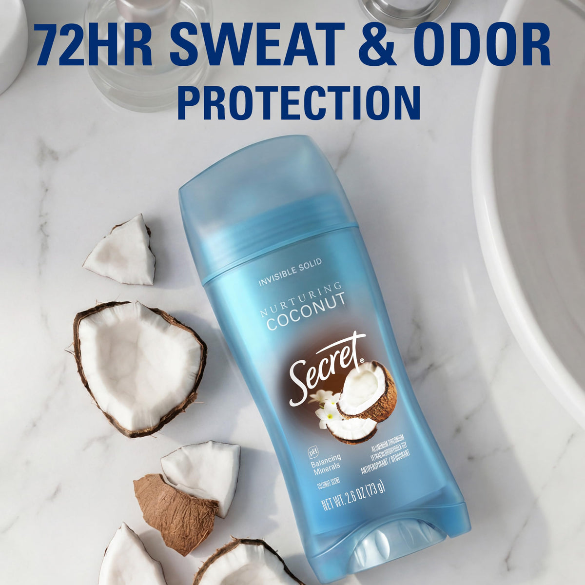 Secret Fresh solid texture close-up highlighting invisible, non-greasy finish benefit