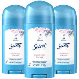 Secret front packaging showing wide solid stick and Powder Fresh scent benefit freshness