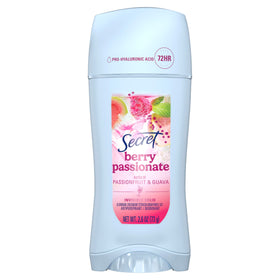 Secret front packaging shows Berry Passionate scent and 2.6 oz size for confident freshness