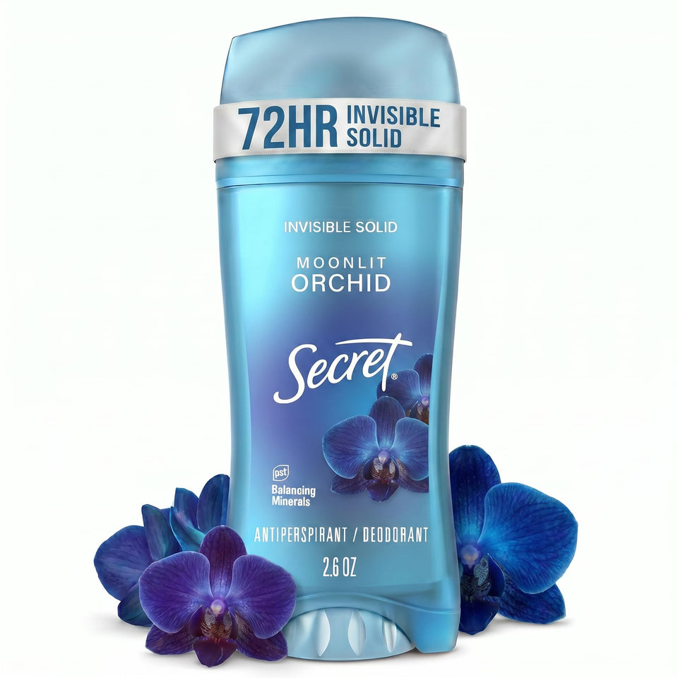 Secret front packaging showing Moonlight Orchid scent and benefits