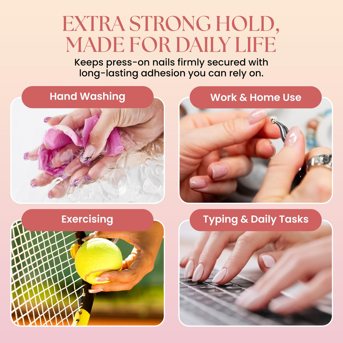 Secret Nails GLUI being applied to press-on nail for secure hold
