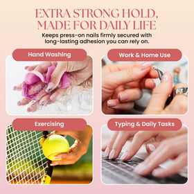 Secret Nails GLUI being applied to press-on nail for secure hold