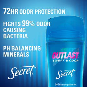 Secret Outlast open cap and twist-up dispenser highlighting easy application