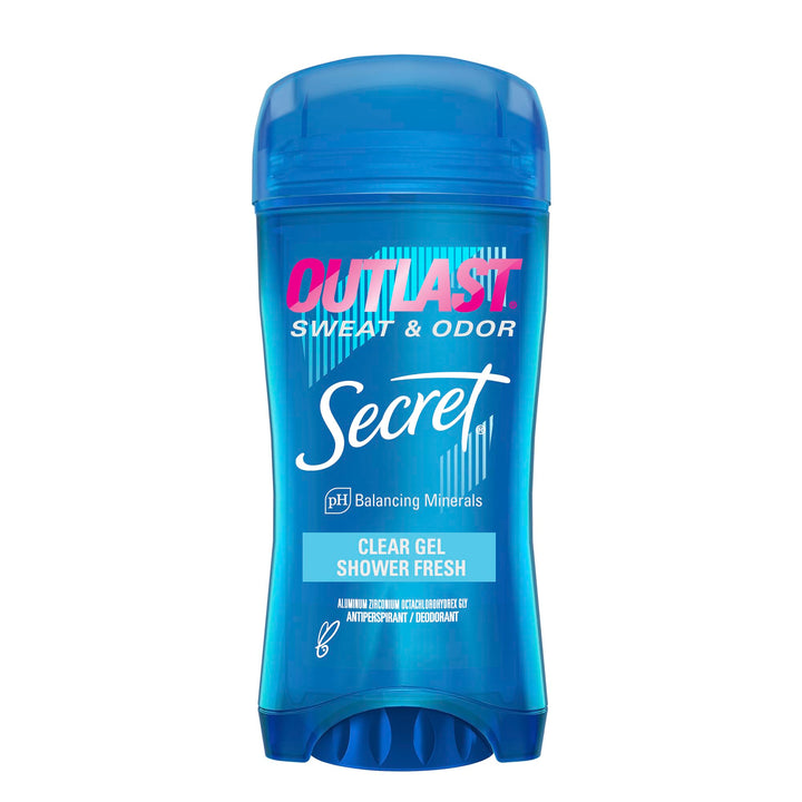 Secret Outlast clear gel front packaging showing product benefits and scent
