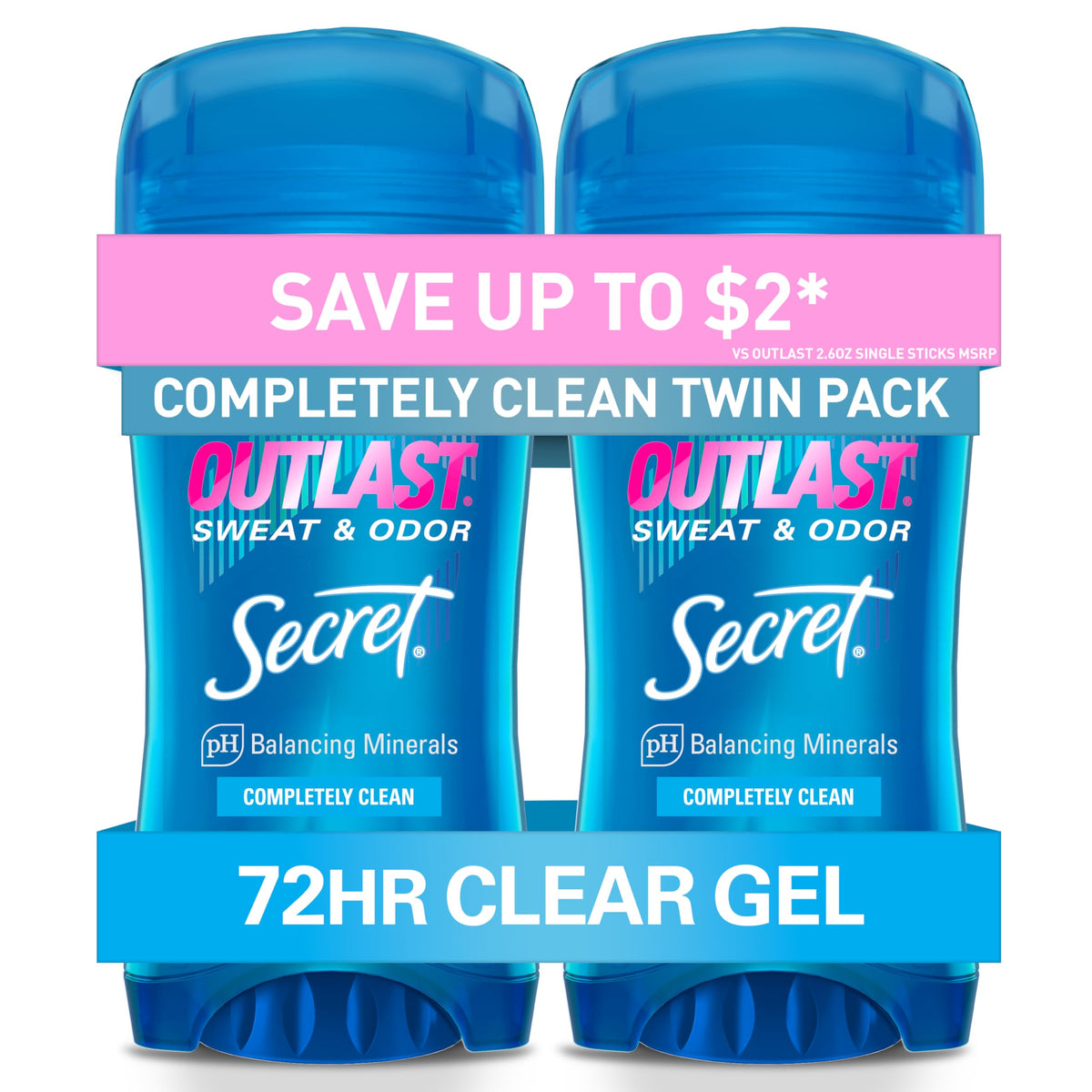 Secret Outlast clear gel front packaging showing scent and size for confident protection