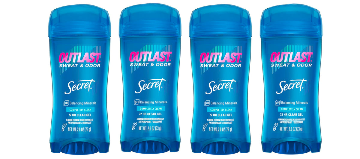 Secret Outlast front packaging showing 4-pack, reliable sweat protection