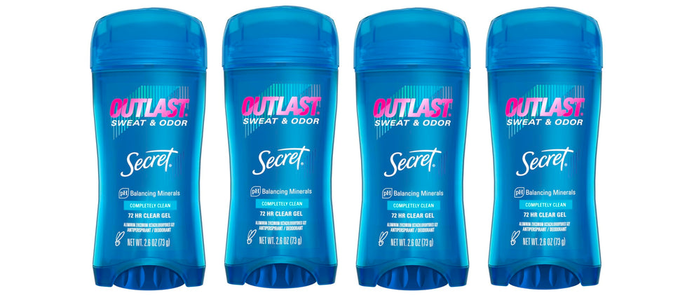 Secret Outlast front packaging showing 4-pack, reliable sweat protection