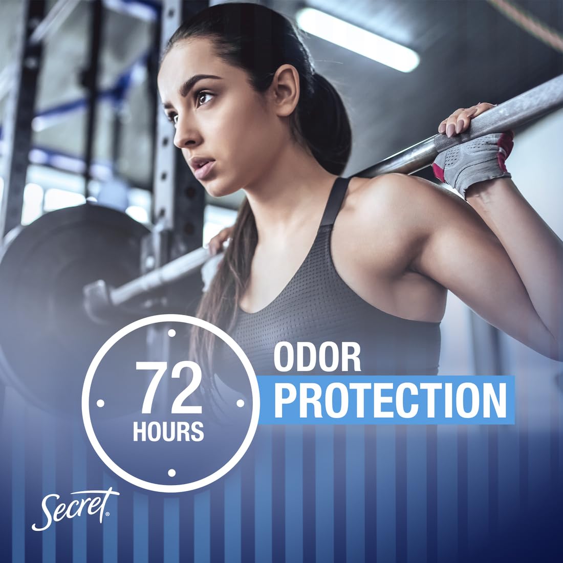 Smiling woman wearing Secret Outlast, confident all-day sweat control