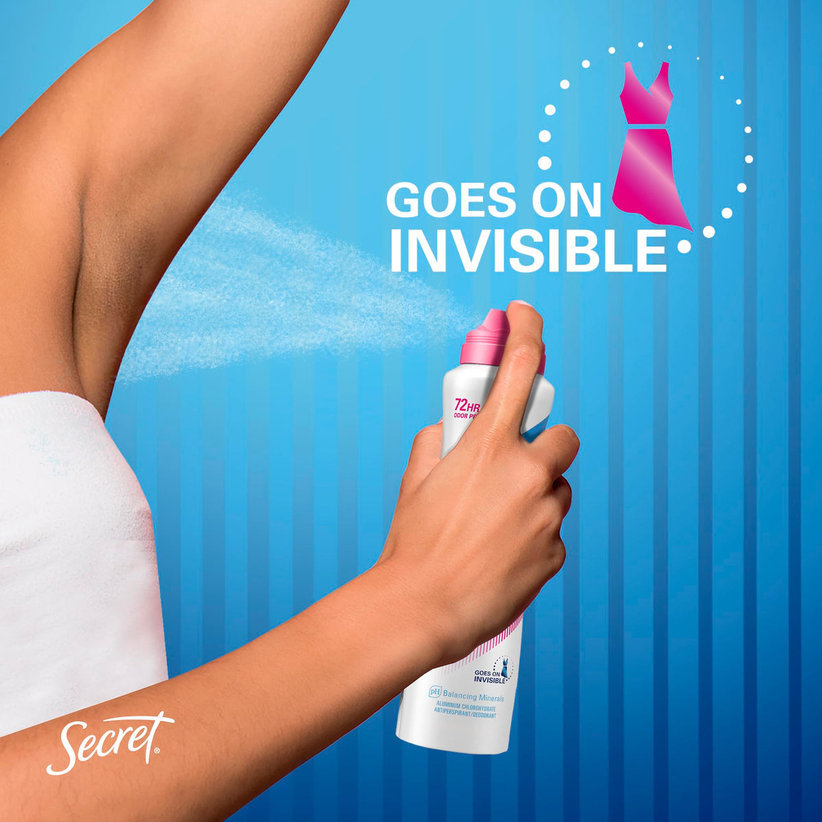 Secret Outlast label highlighting pH-balancing minerals and gentle feel