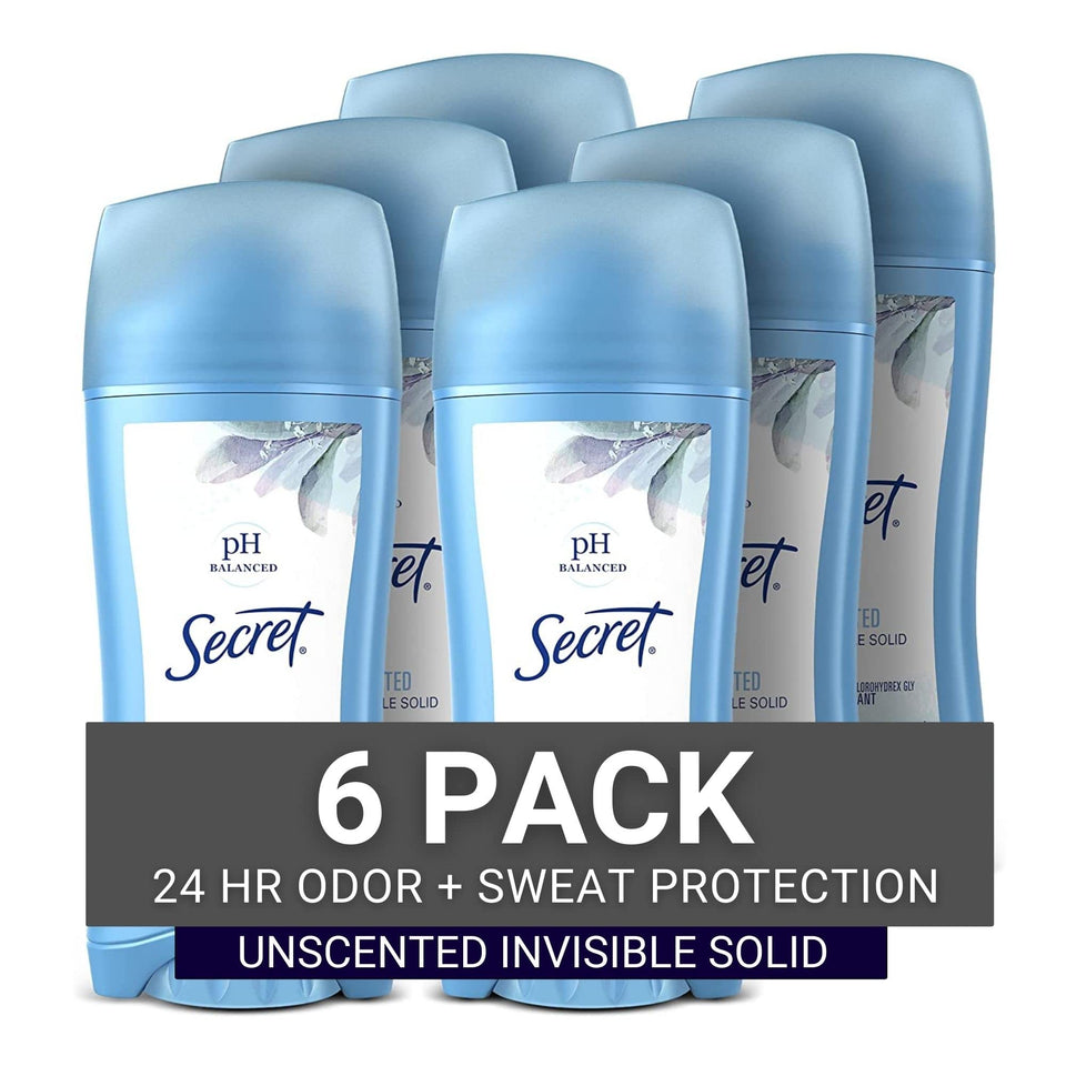 Secret unscented front packaging showing label and stick benefit