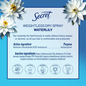 Secret bottle with waterlily and argan visuals indicating fresh scent benefit