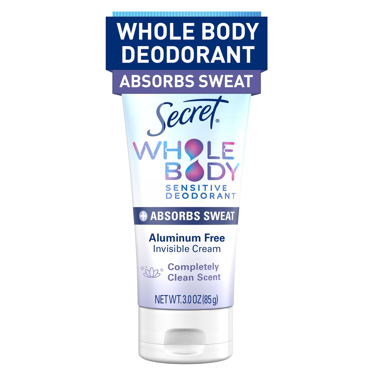 Secret front packaging showing product and clean scent benefit
