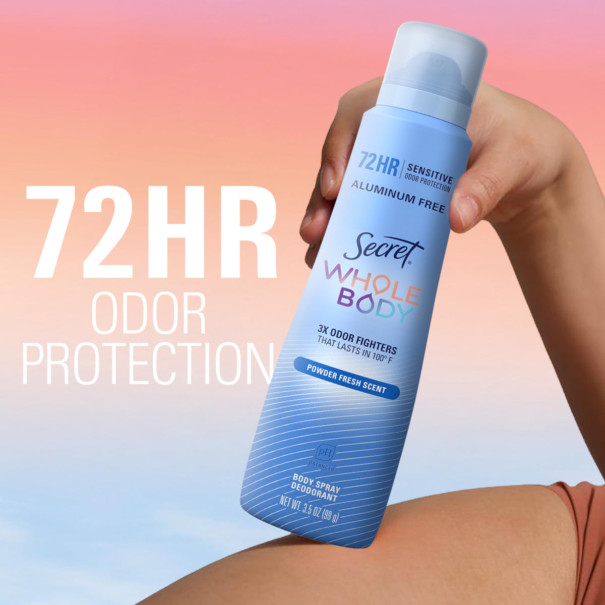 Secret applied to underarm offering discreet odour protection benefits