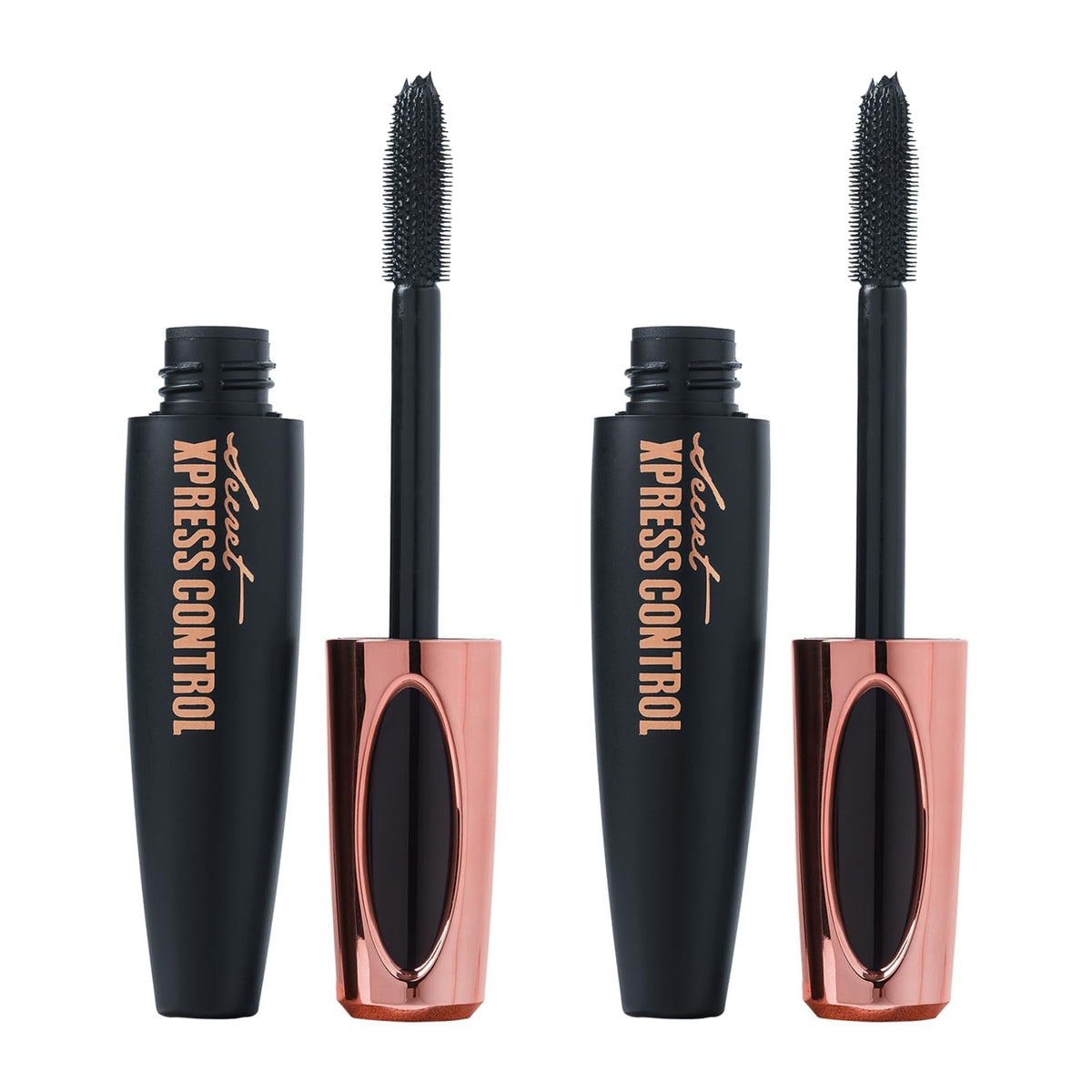 Secret Xpress Control front packaging showing two mascara tubes and brand benefit