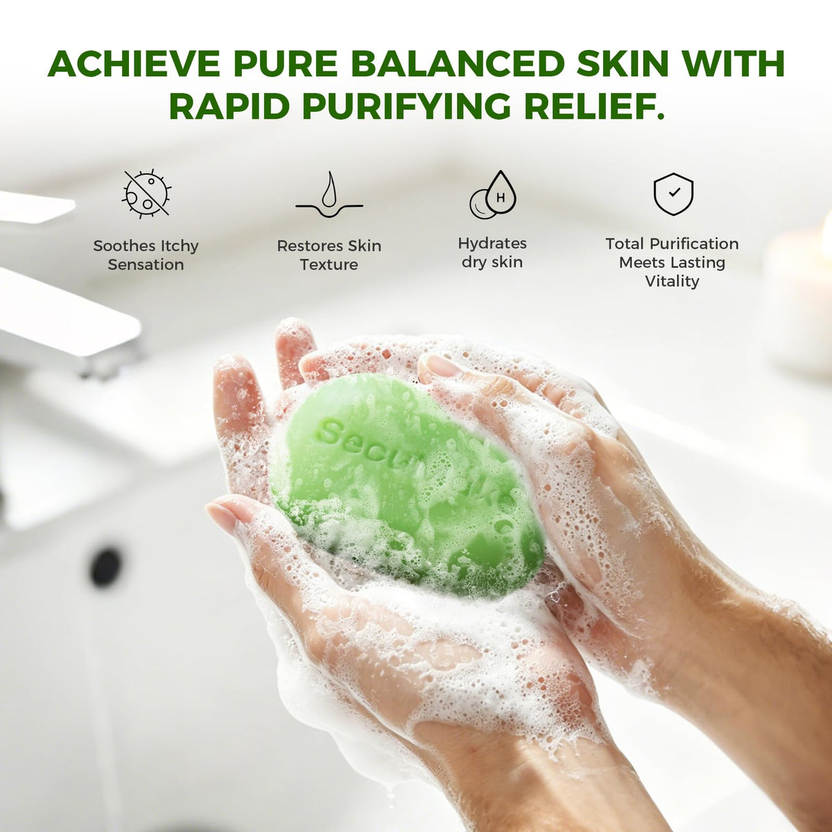SecuMake creamy lather in hand rinsing away oil for refreshed skin