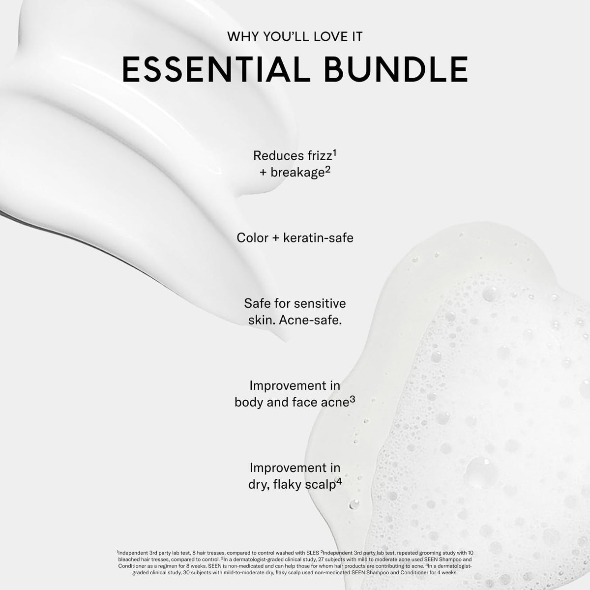 SEEN conditioner creamy texture pouring to show smoothing, detangling benefit