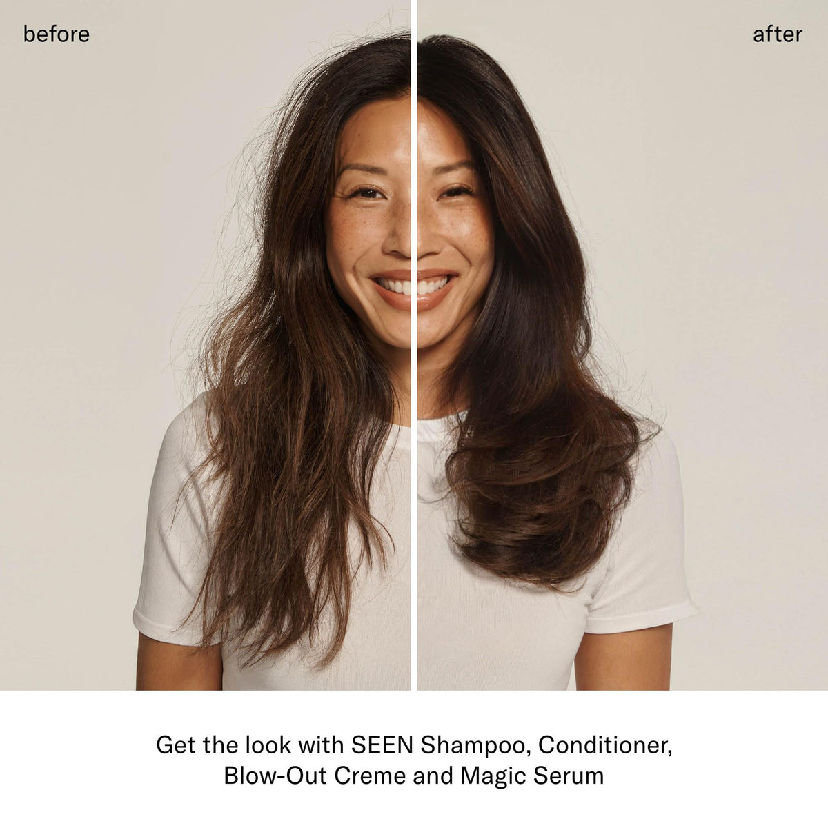 SEEN conditioner label and ingredients highlighting dermatologist-developed, safe formula