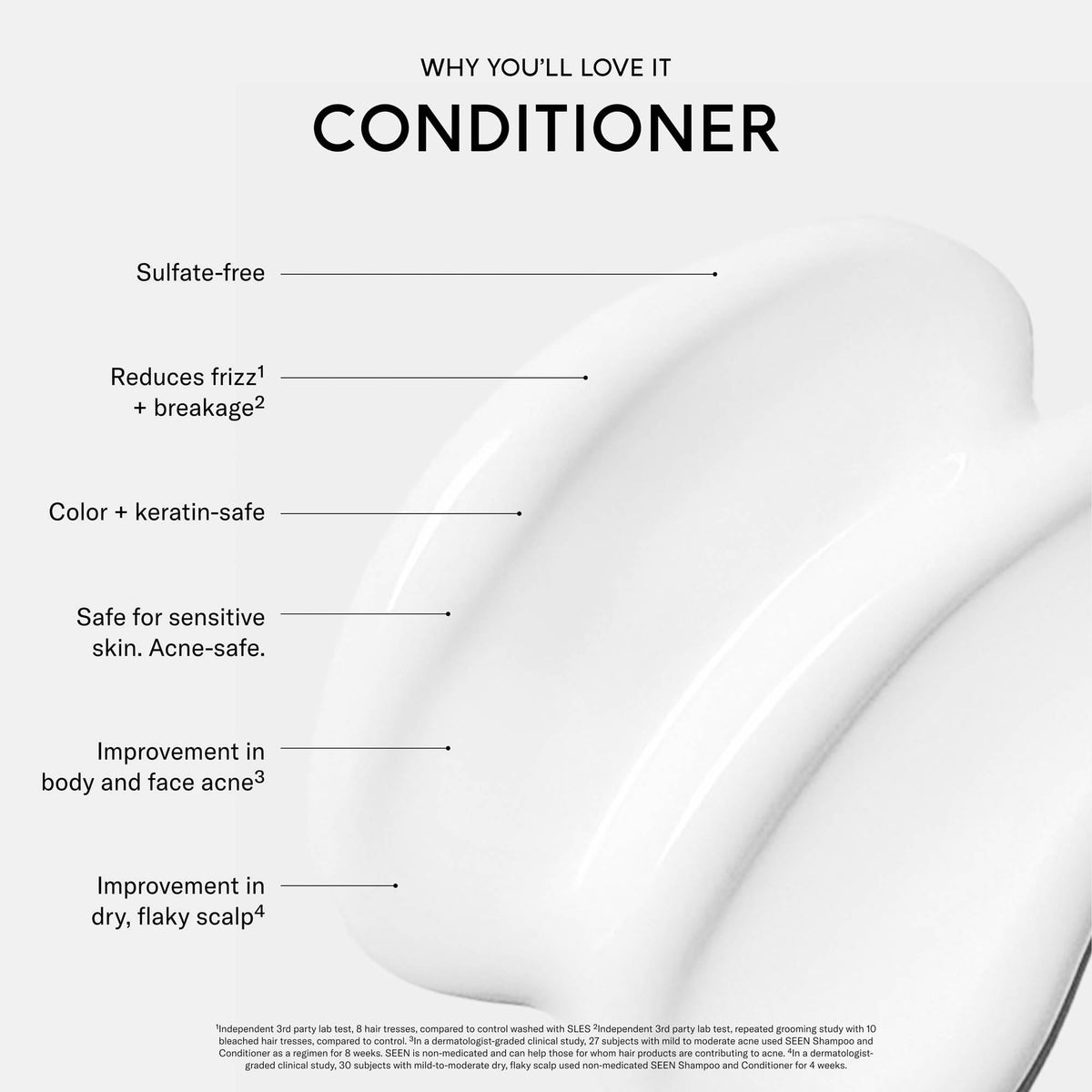 SEEN conditioner dispensing from pump illustrating easy application and controlled use