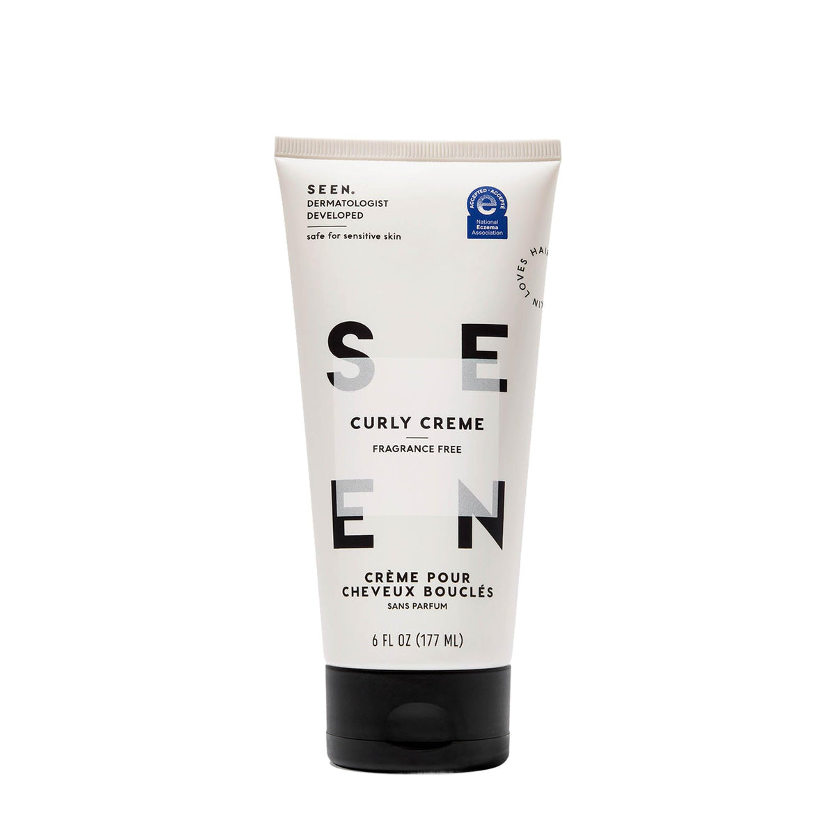 SEEN Curly Creme front packaging showing bottle and label, clear styling information benefit