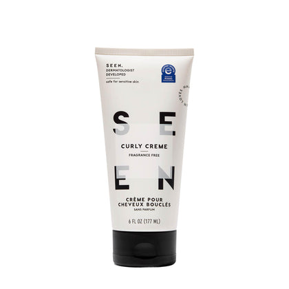 SEEN Curly Creme front packaging showing bottle and label, clear styling information benefit