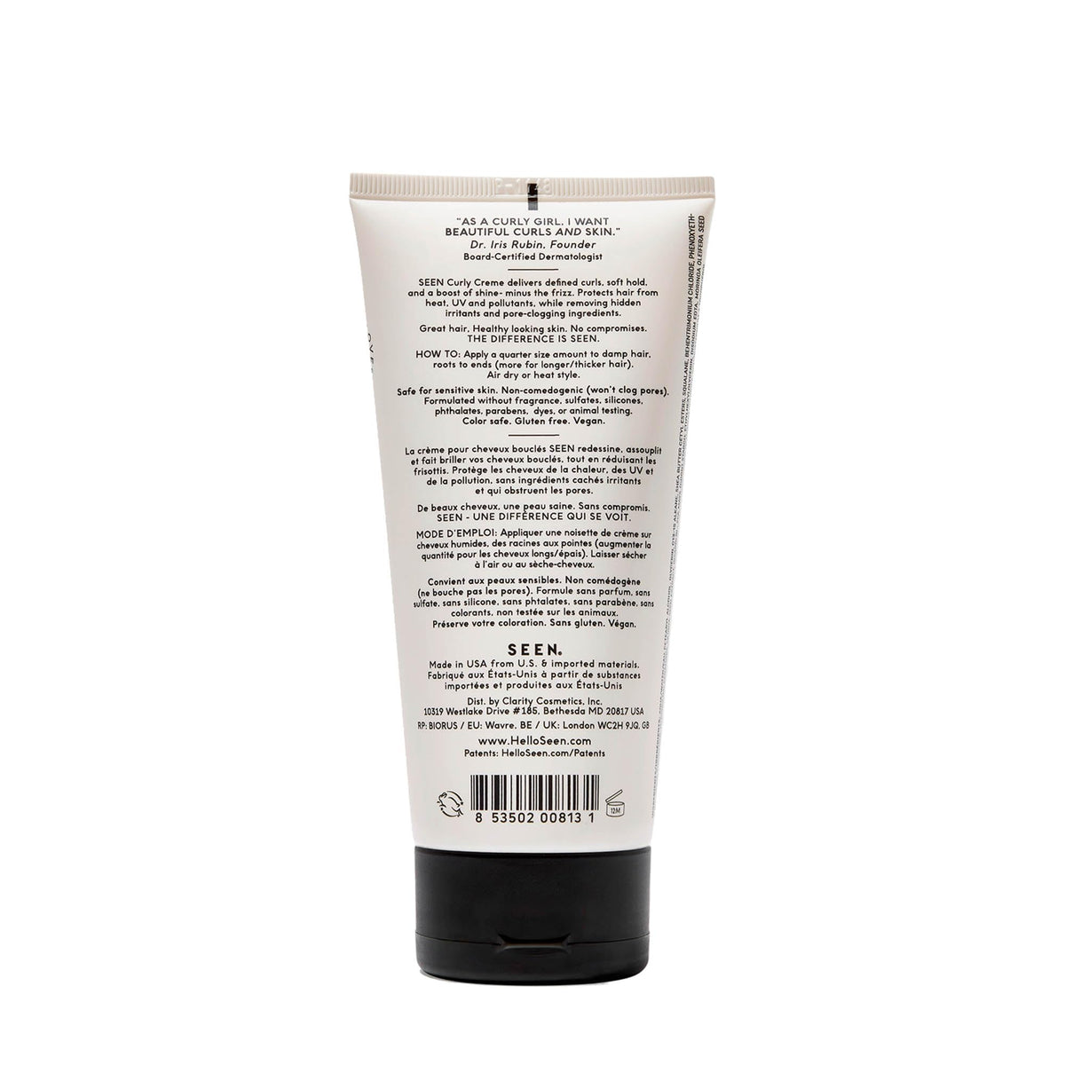 SEEN Curly Creme texture close-up on fingertips demonstrating creamy, non-greasy finish benefit