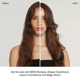 SEEN hands applying conditioner demonstrating detangling and hydration