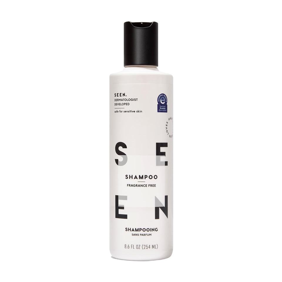 SEEN bottle front packaging showing fragrance-free label and clean design benefit gentle care