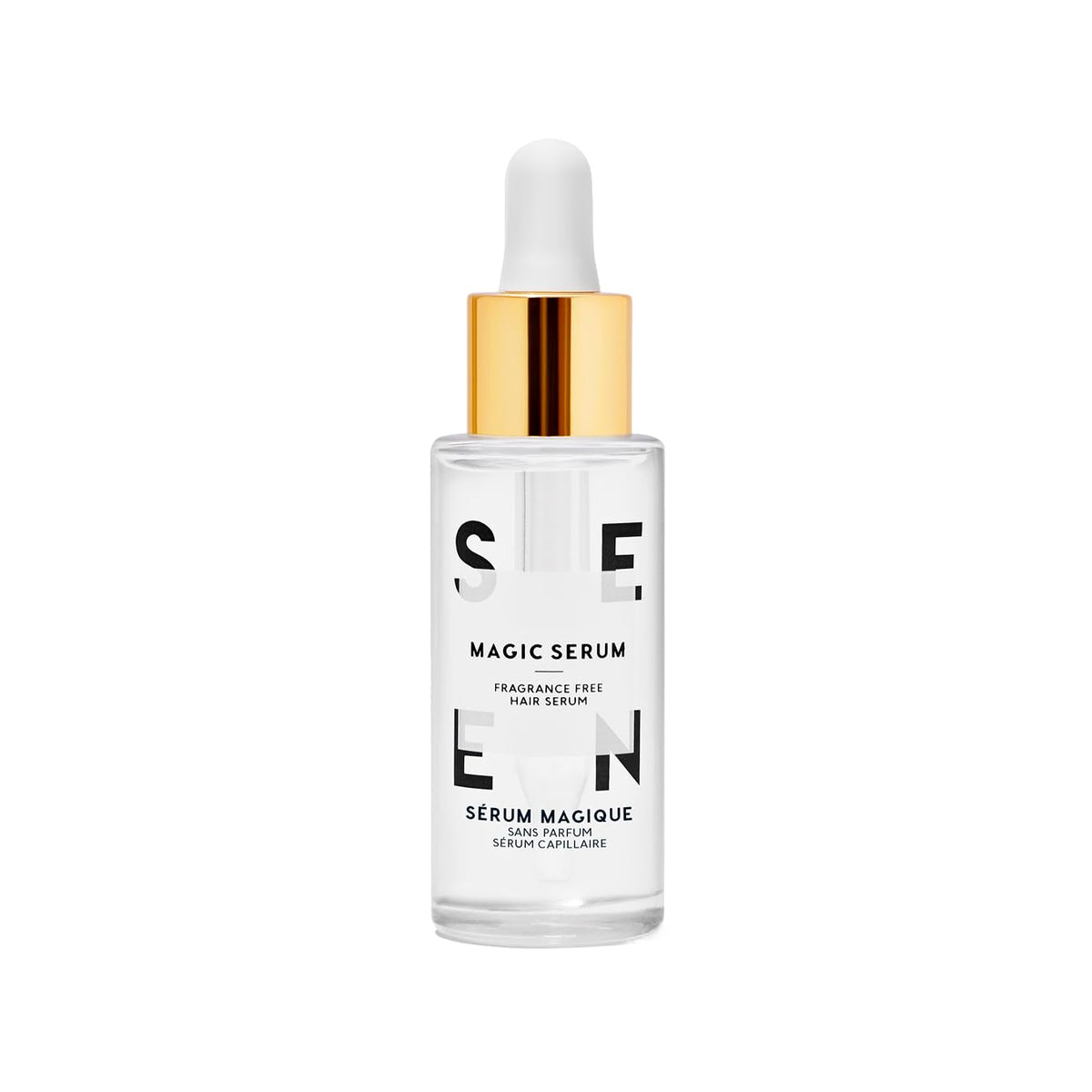SEEN Magic Serum front packaging showing bottle and label, clear benefit of trusted formulation