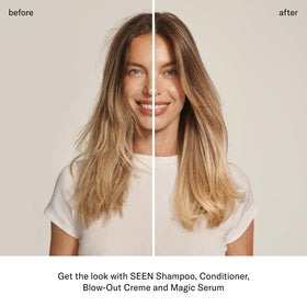 SEEN Magic Serum applied to damp hair reducing frizz and improving comb-through