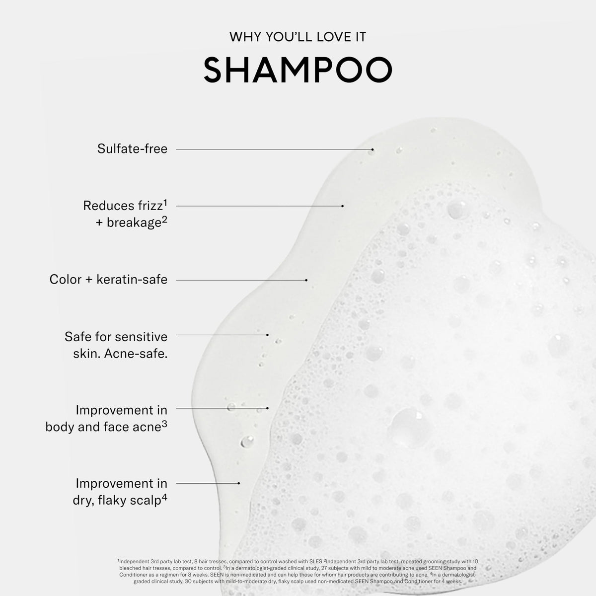 SEEN foam texture on hand highlighting gentle lather and easy rinse benefit
