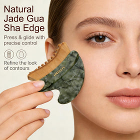 SEFVAKO brush in hand along jawline demonstrating de-puffing motion