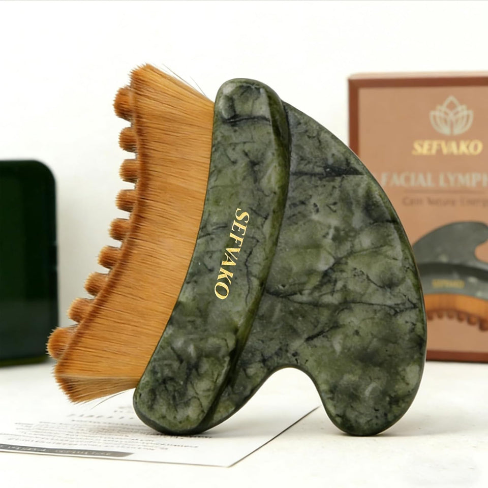 SEFVAKO front view of dual-ended brush and packaging showing compact design and benefits