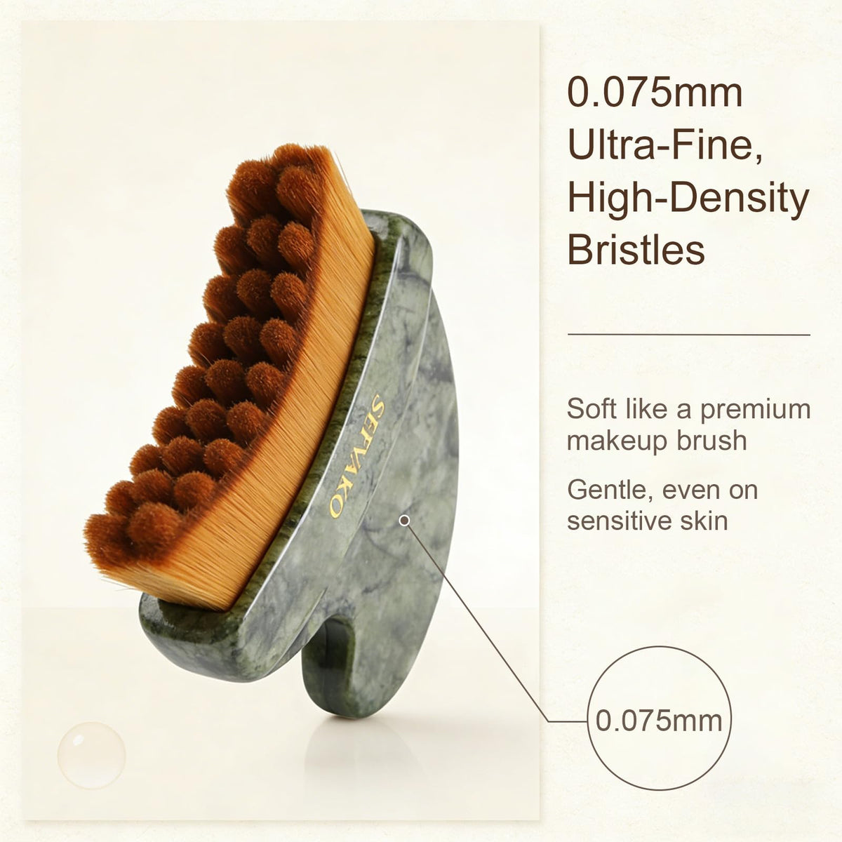 SEFVAKO glide oil bottle beside brush showing lightweight, fast-absorbing texture