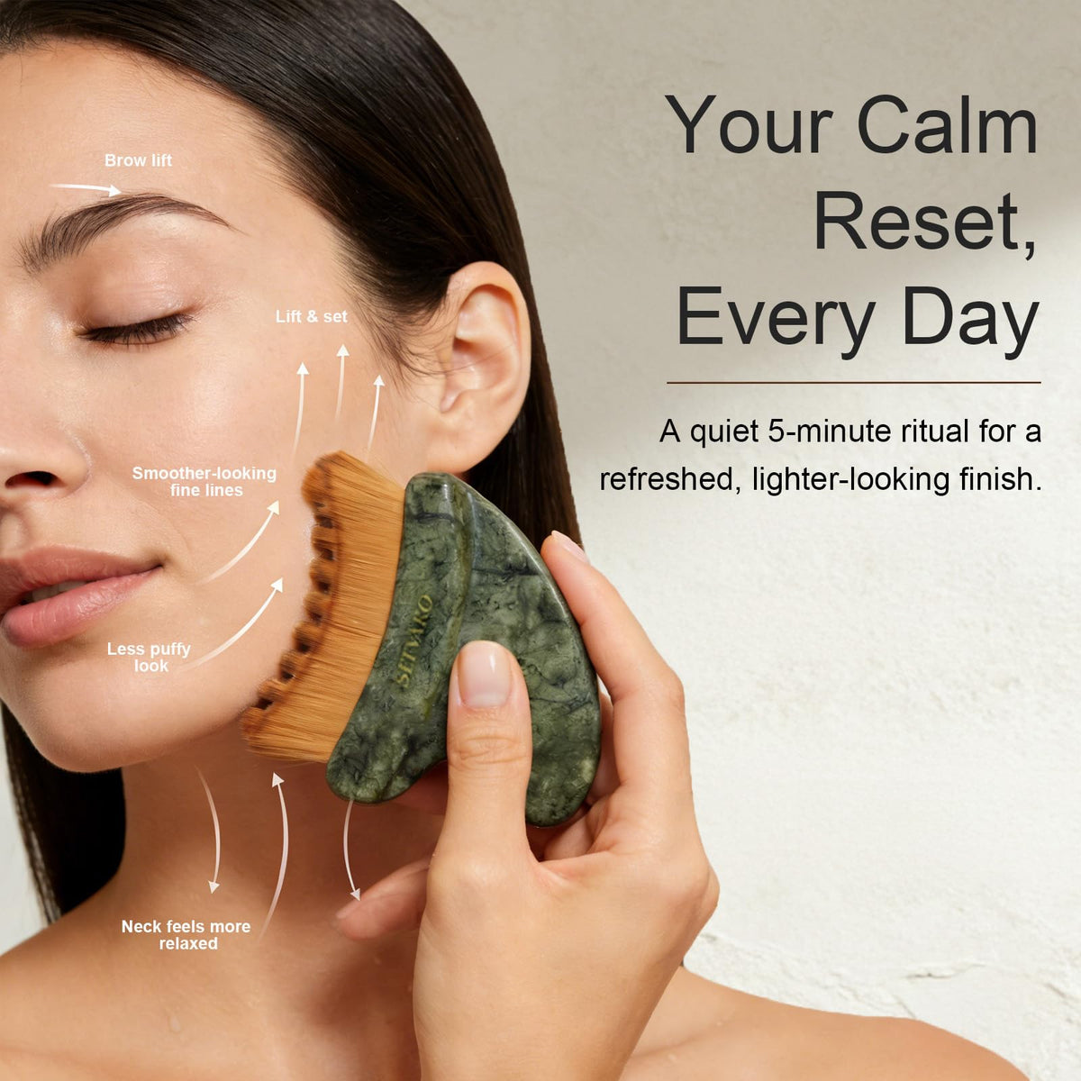 SEFVAKO jade gua sha edge detail highlighting cool-touch contouring and soothing effect