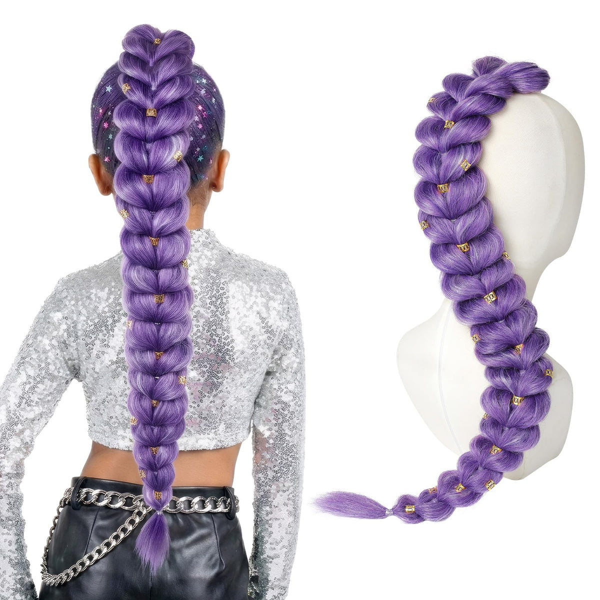 SEIKEA front packaging showing pre-braided purple ponytail, immediate costume-ready benefit