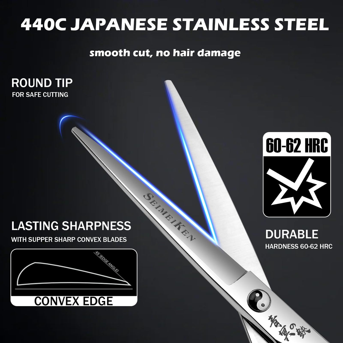 SEIMEIKEN convex blade close-up highlighting razor-sharp cutting edge