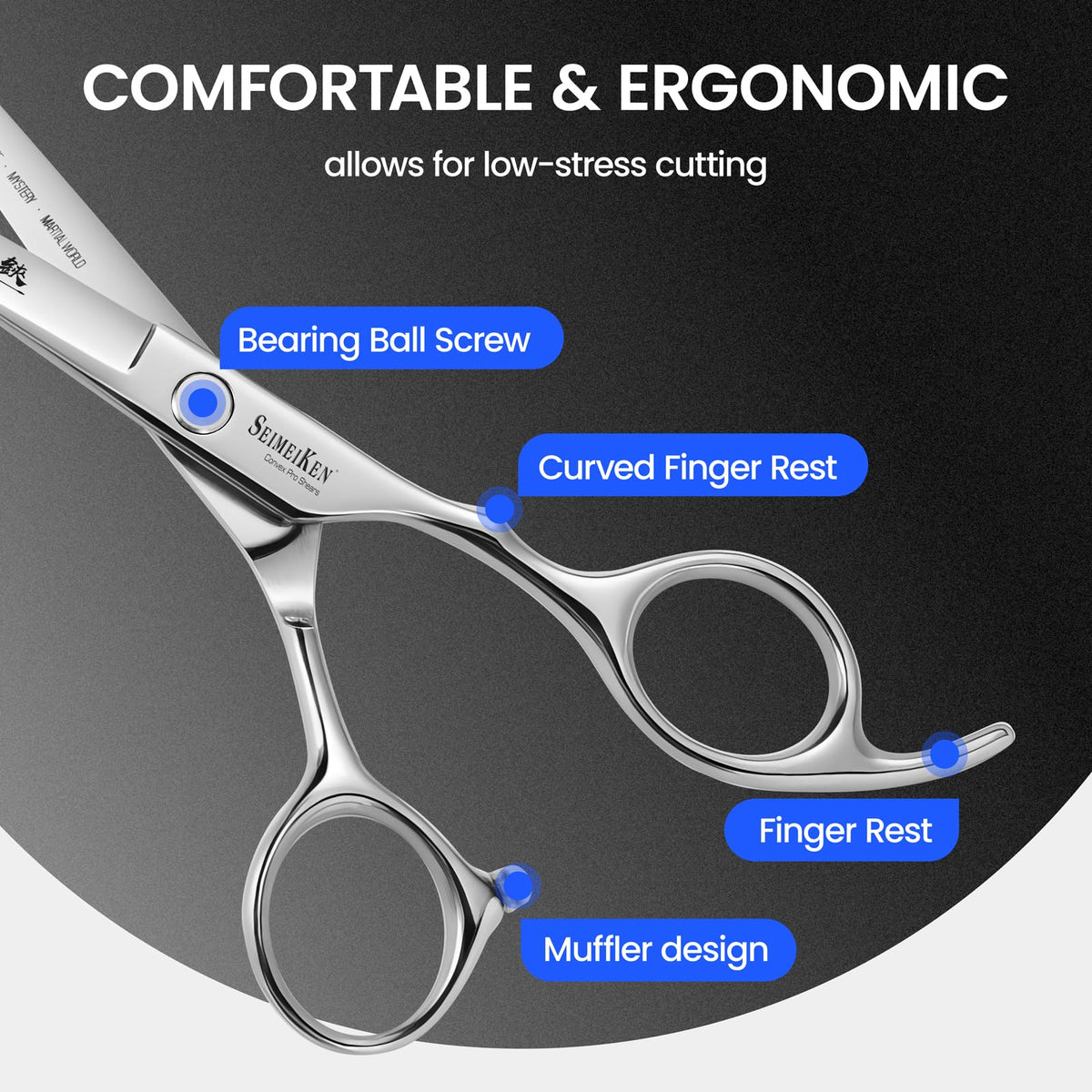 SEIMEIKEN thinning shears blade detail demonstrating teeth that reduce bulk evenly