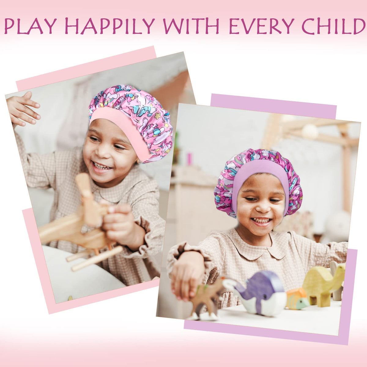 Selalu bonnet worn by child during nap, keeps braids and curls intact while sleeping