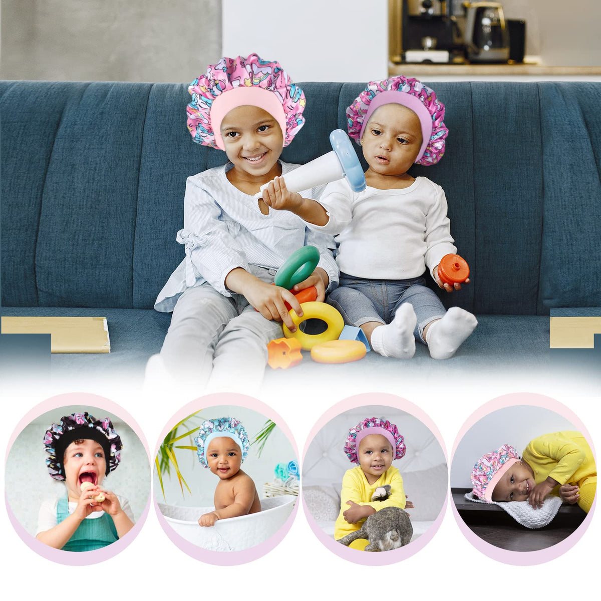 Selalu four colorful bonnets laid flat, daily rotation keeps hairstyles protected