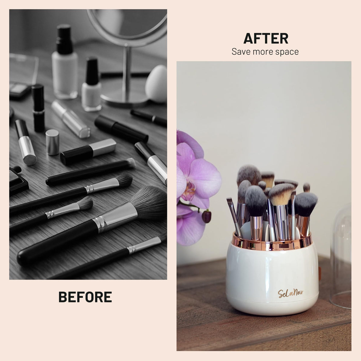 Selanoir on vanity in styled setting enhancing tidy makeup routines