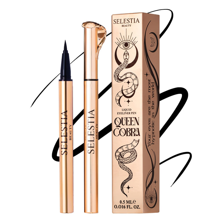 SELESTIA BEAUTY front packaging showing compact black eyeliner, portable convenience