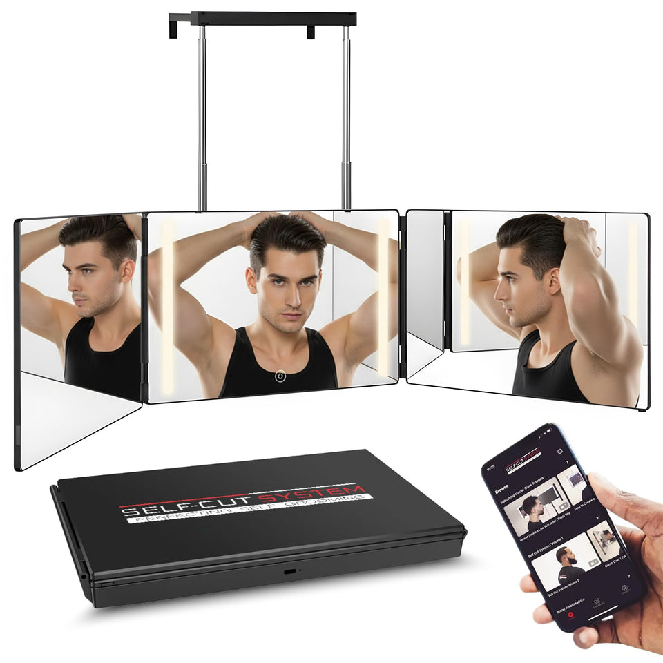 Self-Cut System front view showing tri-fold mirror and LED lights for clear angles
