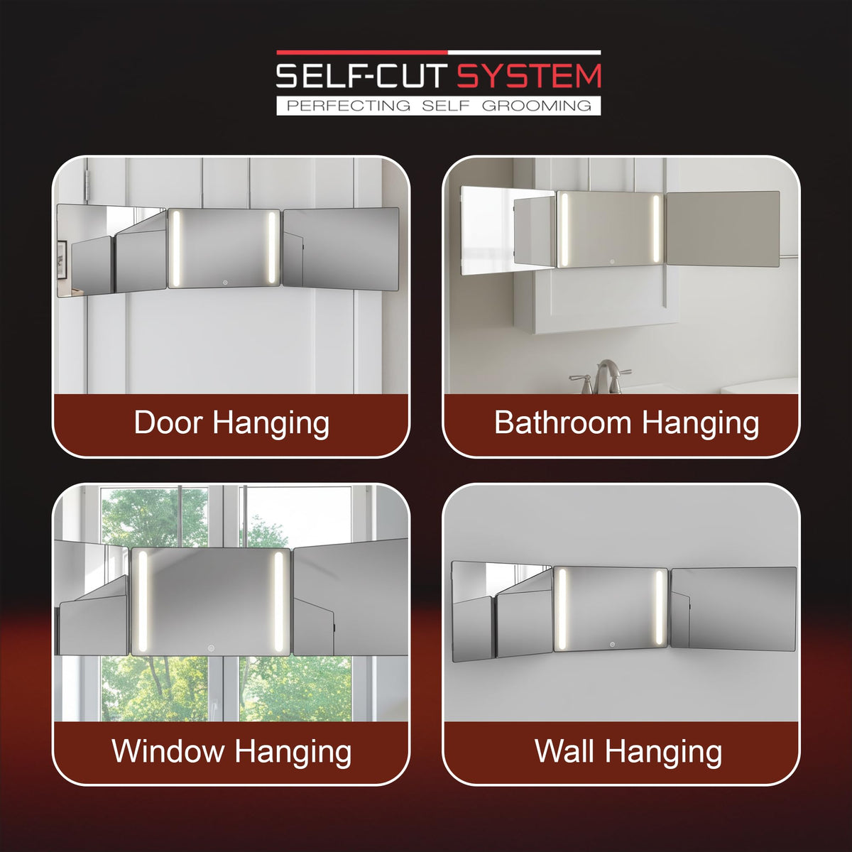 Self-Cut System showing rear-angle reflection to check back of head with confidence